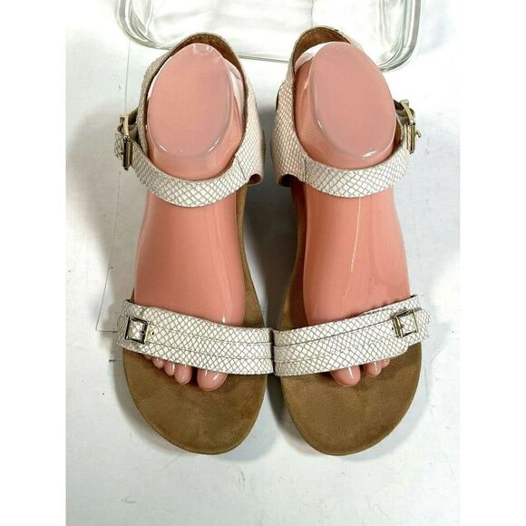 Vionic White Sandals Size 10 Laurie Wedge Ankle Strap Buckle Snake Print - Picture 6 of 12